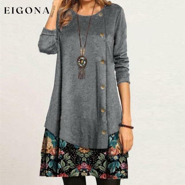 Casual Double-Layered Floral Print Dress Gray Best Sellings casual dresses clothes Plus Size Sale short dresses Topseller
