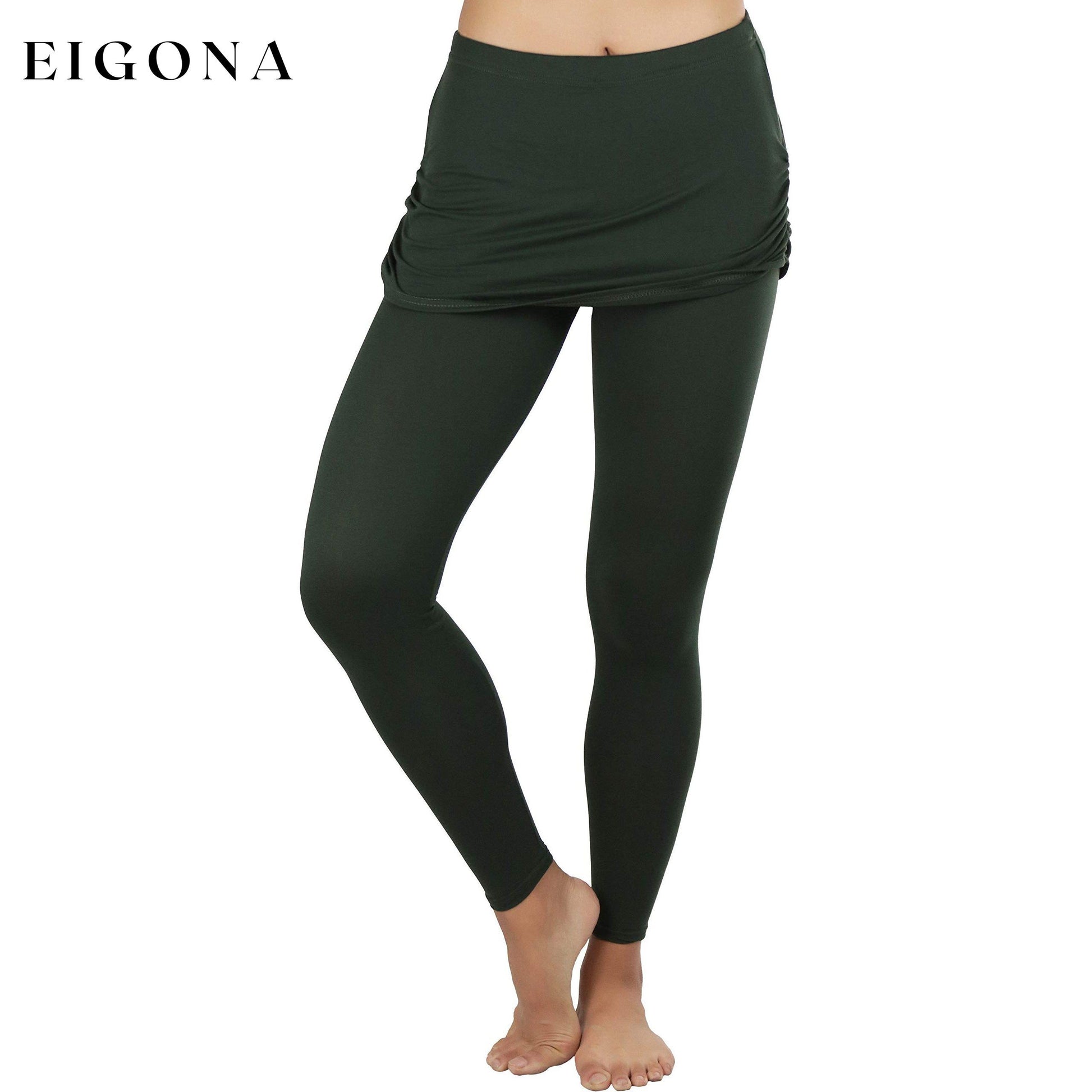 Women's Cotton-Blend Shirred Sides Skirted Ultra Smooth Leggings Olive __stock:100 bottoms refund_fee:1200