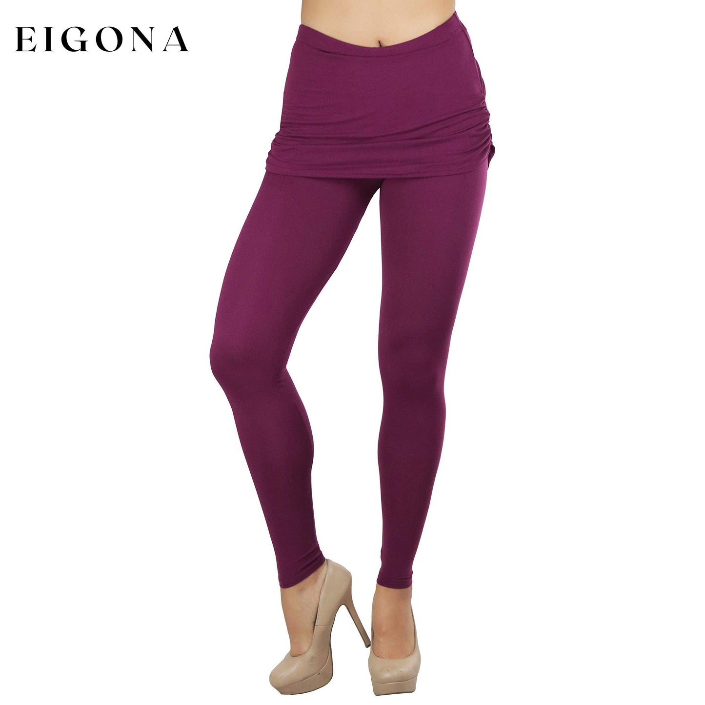 Women's Cotton-Blend Shirred Sides Skirted Ultra Smooth Leggings Plum __stock:100 bottoms refund_fee:1200