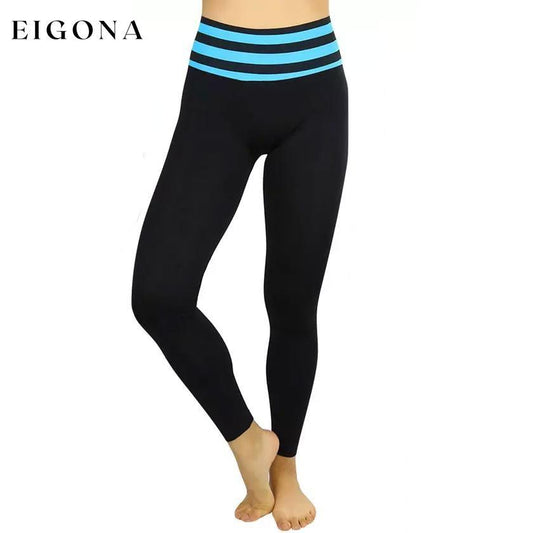 Women's Active Seamless Leggings with High Striped Waistband Blue bottoms refund_fee:800 show-color-swatches