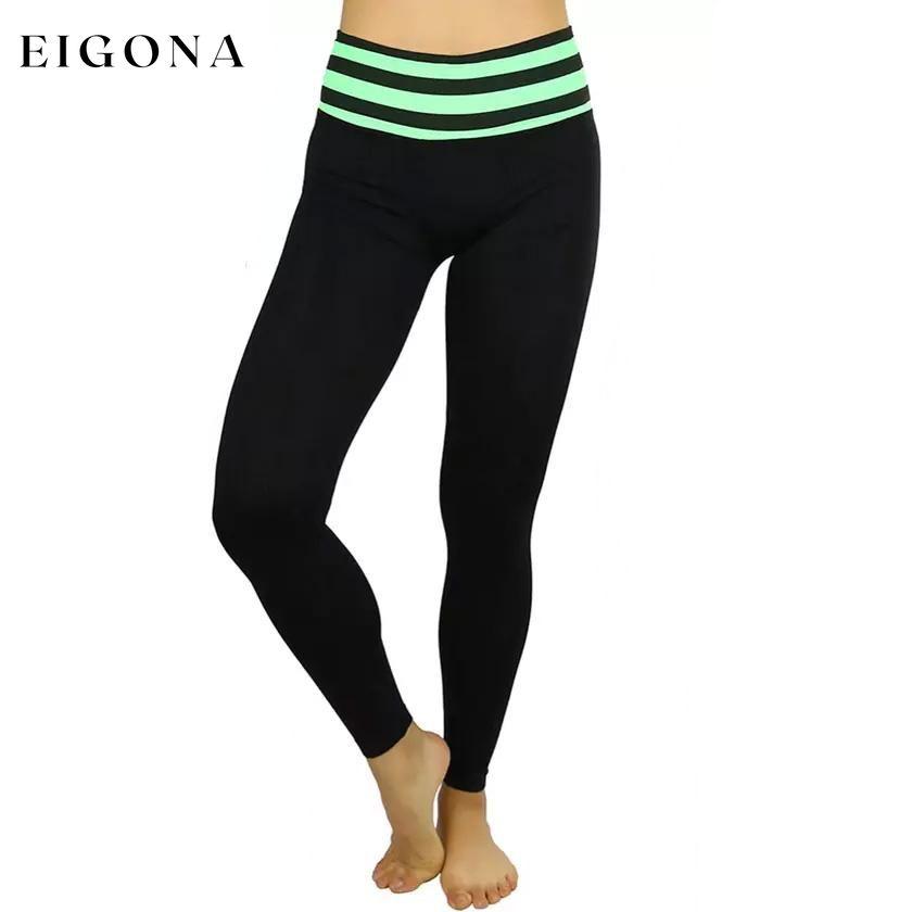 Women's Active Seamless Leggings with High Striped Waistband Green bottoms refund_fee:800 show-color-swatches
