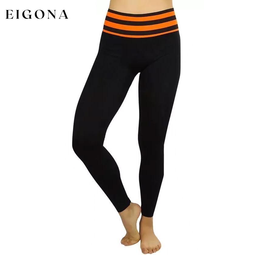 Women's Active Seamless Leggings with High Striped Waistband Orange bottoms refund_fee:800 show-color-swatches