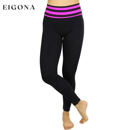 Women's Active Seamless Leggings with High Striped Waistband Purple bottoms refund_fee:800 show-color-swatches