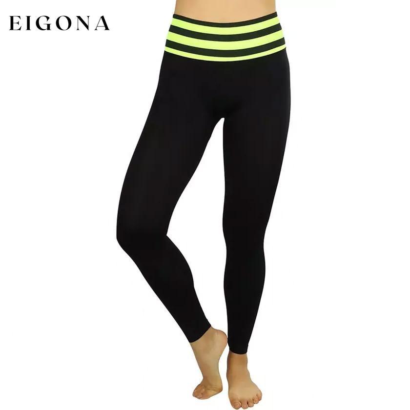 Women's Active Seamless Leggings with High Striped Waistband Yellow bottoms refund_fee:800 show-color-swatches