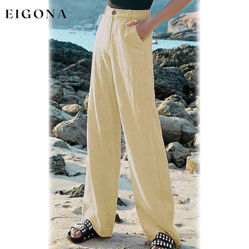 Women's Basic Soft Straight Twill Pants Beige __stock:200 bottoms refund_fee:1200