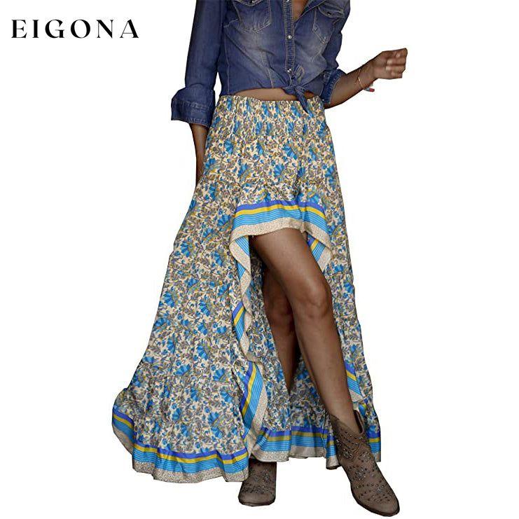 Women's Boho Floral Print Long Skirt Blue __stock:200 bottoms refund_fee:1200