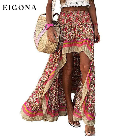 Women's Boho Floral Print Long Skirt Red __stock:200 bottoms refund_fee:1200