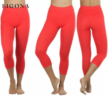 Women's Capri Seamless Lightweight Stretch Leggings Fire Red __stock:350 bottoms refund_fee:800
