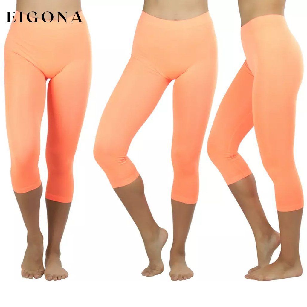 Women's Capri Seamless Lightweight Stretch Leggings Neon Orange __stock:350 bottoms refund_fee:800