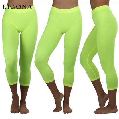 Women's Capri Seamless Lightweight Stretch Leggings Neon Yellow __stock:350 bottoms refund_fee:800