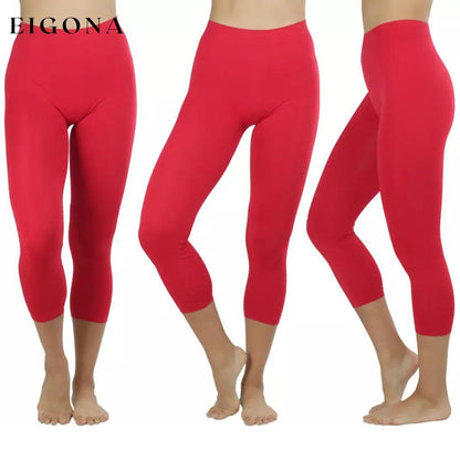 Women's Capri Seamless Lightweight Stretch Leggings Red __stock:350 bottoms refund_fee:800