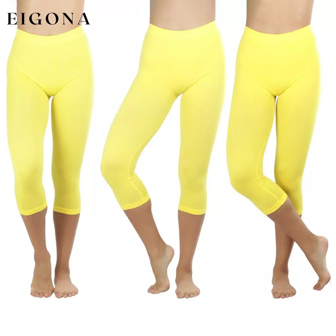 Women's Capri Seamless Lightweight Stretch Leggings Yellow __stock:350 bottoms refund_fee:800