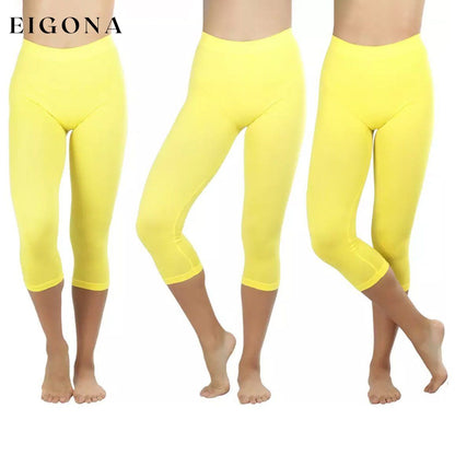 Women's Capri Seamless Lightweight Stretch Leggings Yellow __stock:350 bottoms refund_fee:800