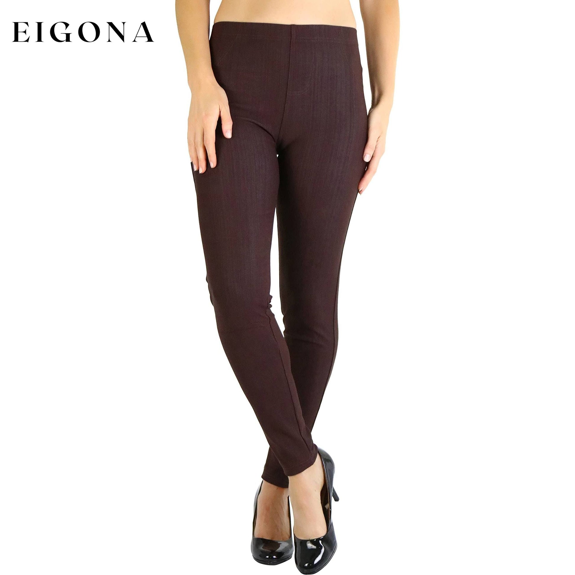 Women's Easy Pull-On Denim Skinny Fit Comfort Stretch Jeggings Dark Brown __stock:100 bottoms refund_fee:800 show-color-swatches
