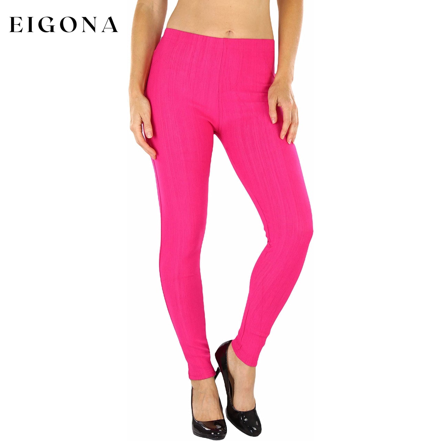 Women's Easy Pull-On Denim Skinny Fit Comfort Stretch Jeggings Hot Pink __stock:100 bottoms refund_fee:800 show-color-swatches