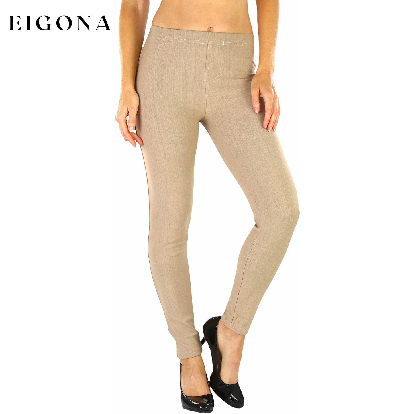 Women's Easy Pull-On Denim Skinny Fit Comfort Stretch Jeggings Taupe __stock:100 bottoms refund_fee:800 show-color-swatches