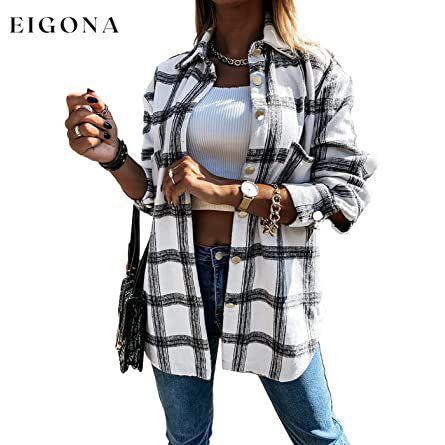 Women's Fall Clothes Plaid Jacket Long Sleeve Black __stock:200 clothes refund_fee:1200 tops
