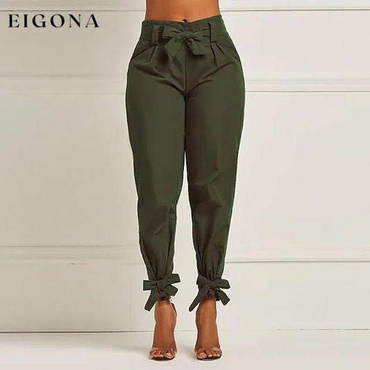 Women's Fashion Drawstring Ankle Trousers Green __stock:200 bottoms refund_fee:1200