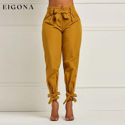 Women's Fashion Drawstring Ankle Trousers Yellow __stock:200 bottoms refund_fee:1200