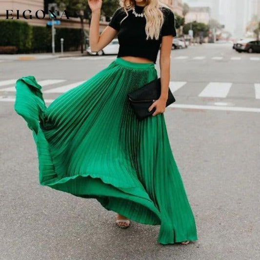 Women's Fashion Long Summer Swing Pleated Skirt Green __stock:200 bottoms refund_fee:1200