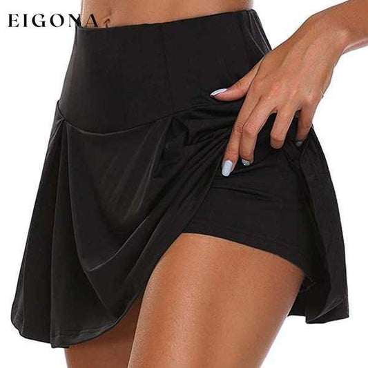 Women's High Waist Active Skirt With Built-In Shorts Black bottoms refund_fee:800