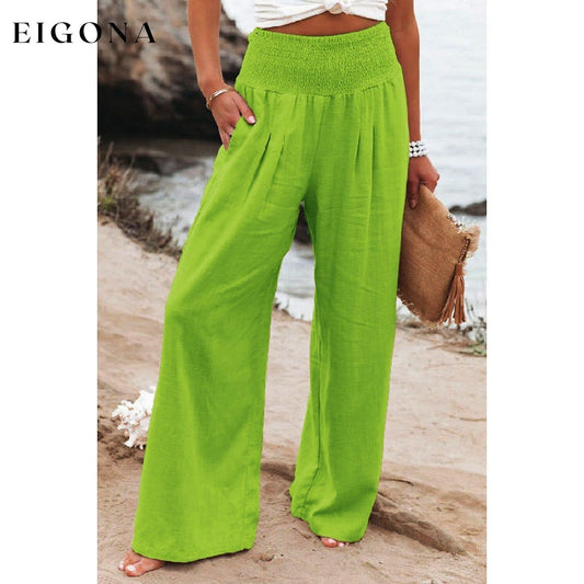 Women's High Waist Loose Wide Leg Pants Apple Green __stock:200 bottoms refund_fee:1200