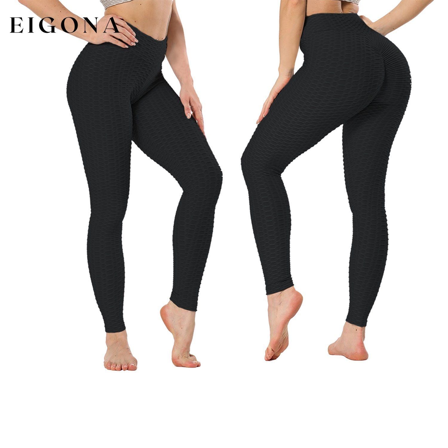 Women's High Waist Textured Butt Lifting Slimming Workout Leggings Tights Pants Black __stock:100 bottoms refund_fee:800