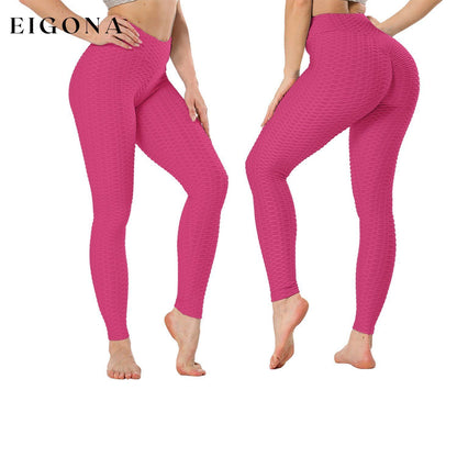 Women's High Waist Textured Butt Lifting Slimming Workout Leggings Tights Pants Pink __stock:100 bottoms refund_fee:800