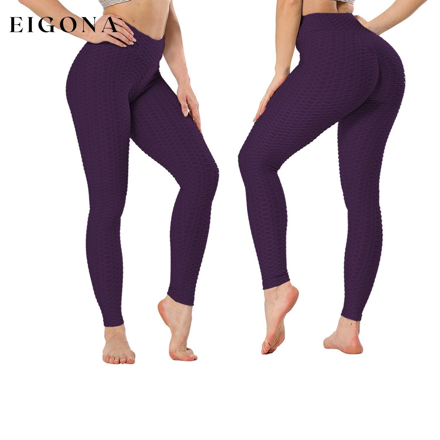 Women's High Waist Textured Butt Lifting Slimming Workout Leggings Tights Pants Purple __stock:100 bottoms refund_fee:800