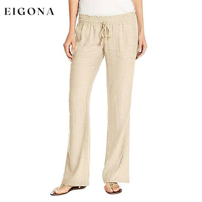 Women's Simple Comfortable Breathable Trousers Beige __stock:200 bottoms refund_fee:1200