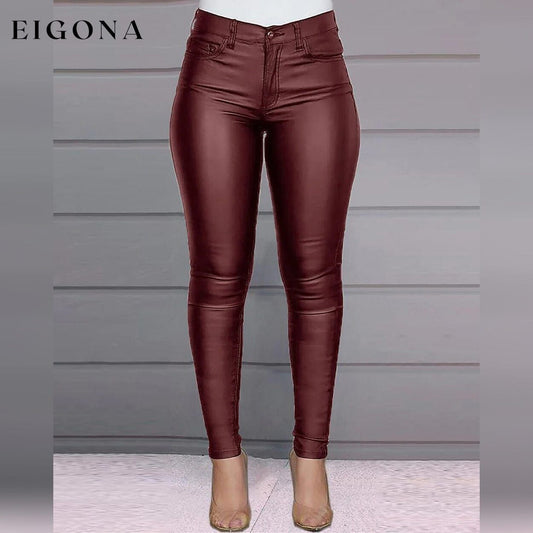 Women's Skinny Leather Pants Wine Red __stock:200 bottoms refund_fee:1200