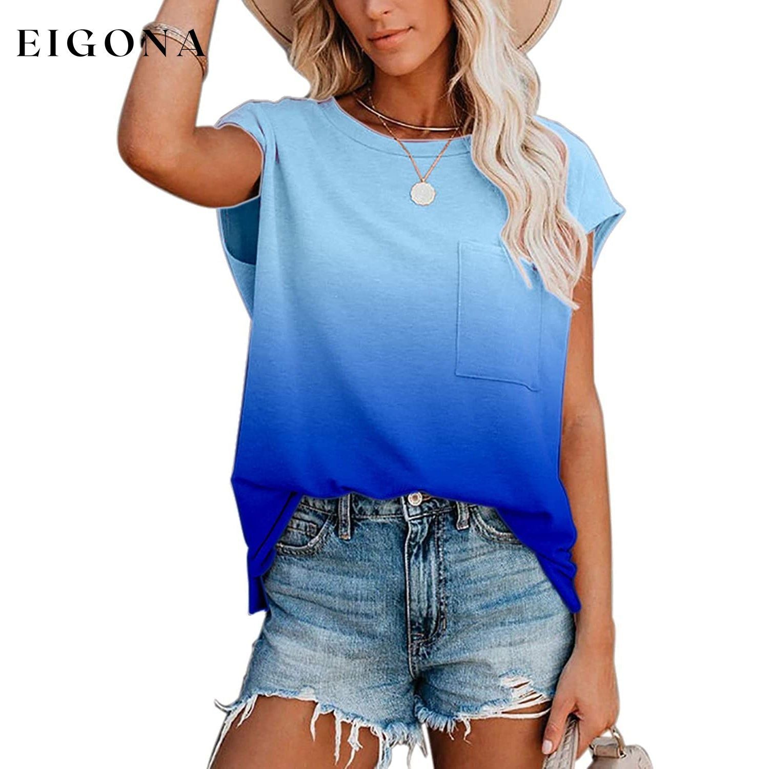 Women's Summer Casual Shirts Short Sleeves Blue __stock:200 clothes refund_fee:800 tops