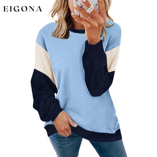 Women's Sweatshirt Pullover Color Block Patchwork Light Blue __stock:50 clothes refund_fee:1200 show-color-swatches tops