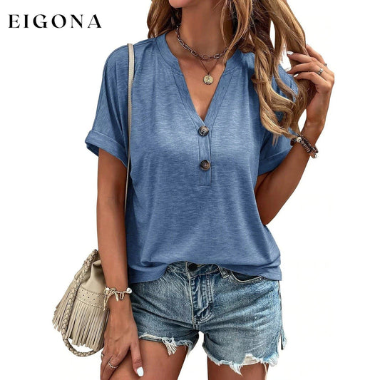 Women's T shirt V Neck Blue __stock:200 clothes refund_fee:1200 tops