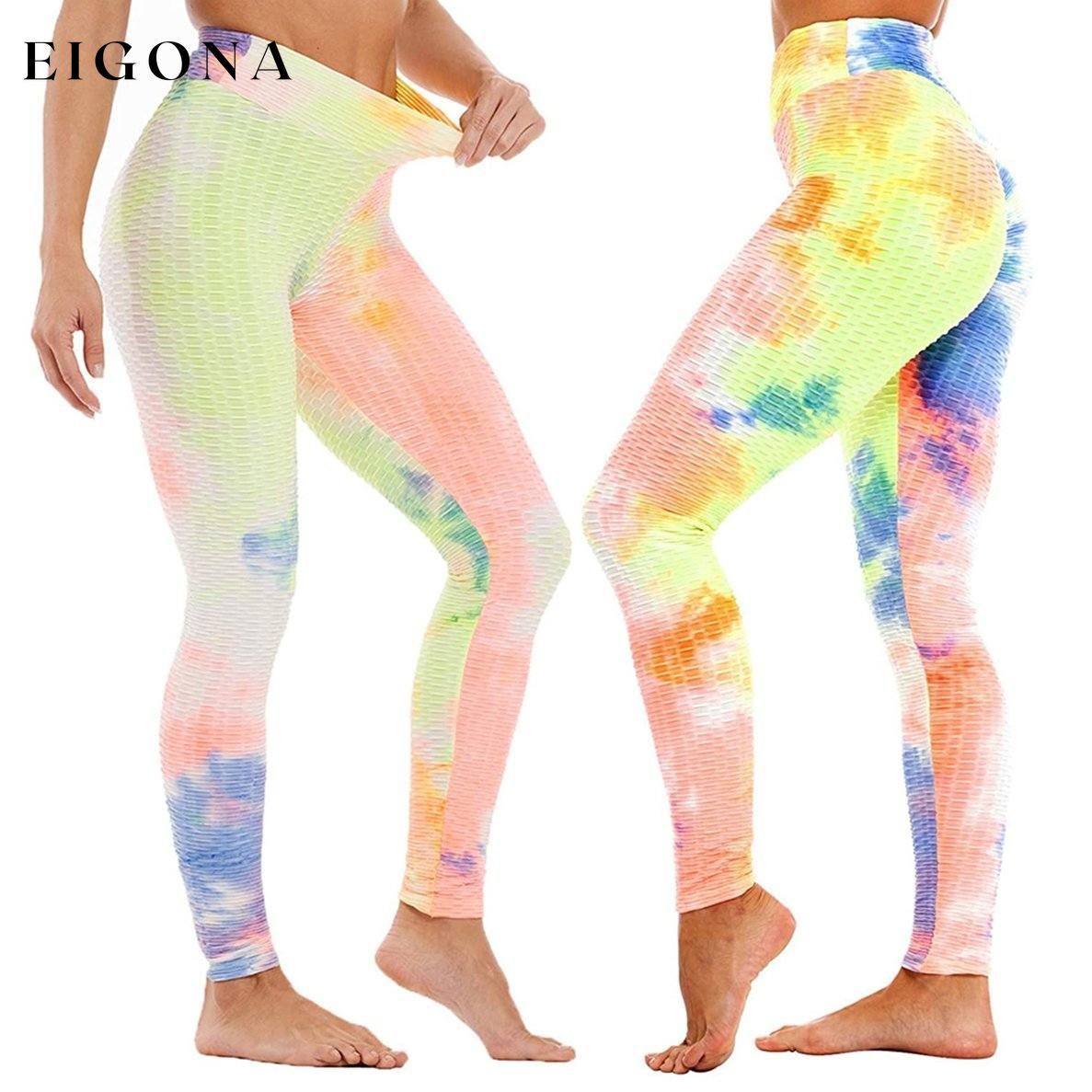 Women's Tie Dye High Waist Tummy Control Butt Lift Yoga Pants Workout Leggings Neon Yellow __stock:100 bottoms refund_fee:800