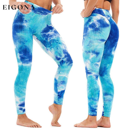 Women's Tie Dye High Waist Tummy Control Butt Lift Yoga Pants Workout Leggings Sky Blue __stock:100 bottoms refund_fee:800
