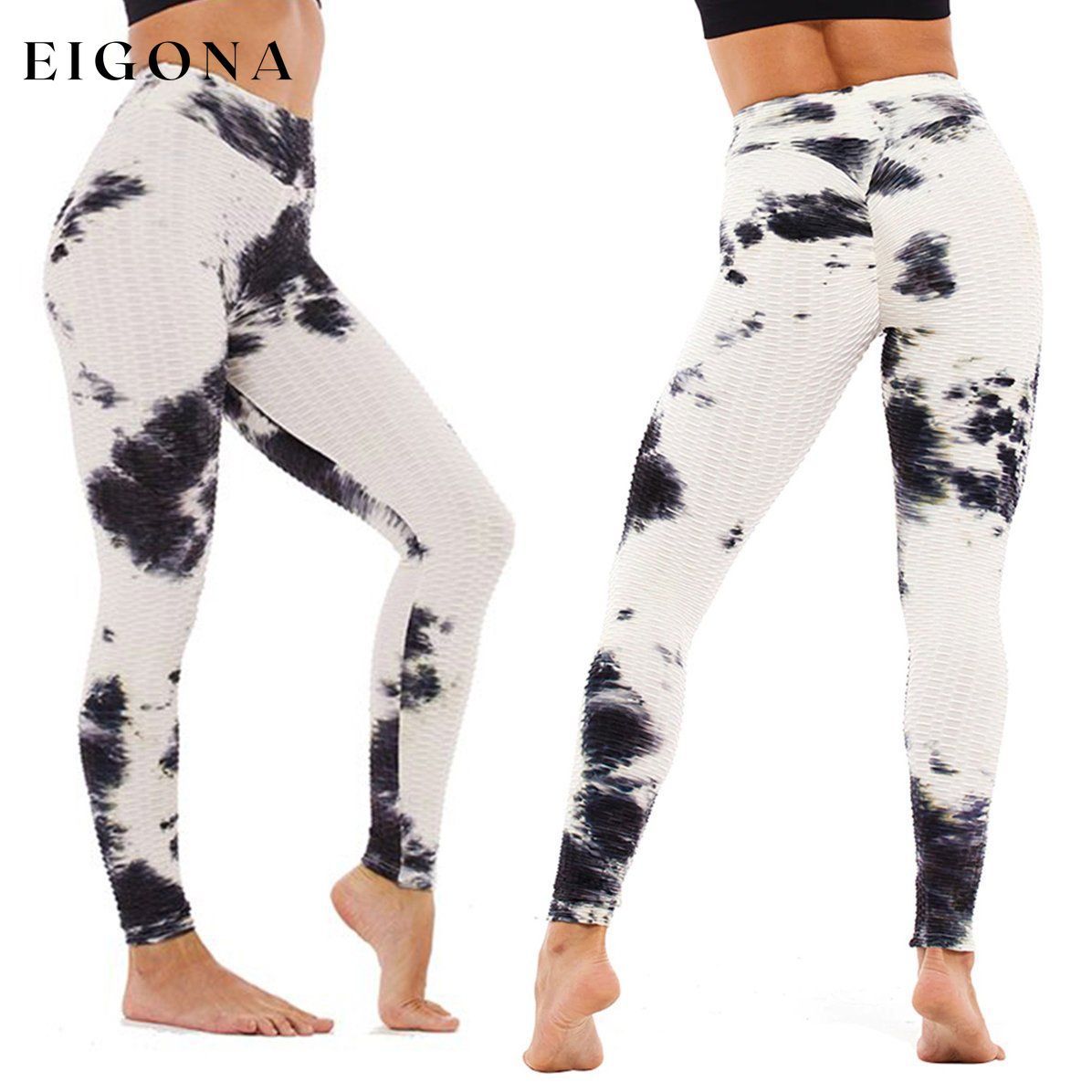 Women's Tie Dye High Waist Tummy Control Butt Lift Yoga Pants Workout Leggings White __stock:100 bottoms refund_fee:800