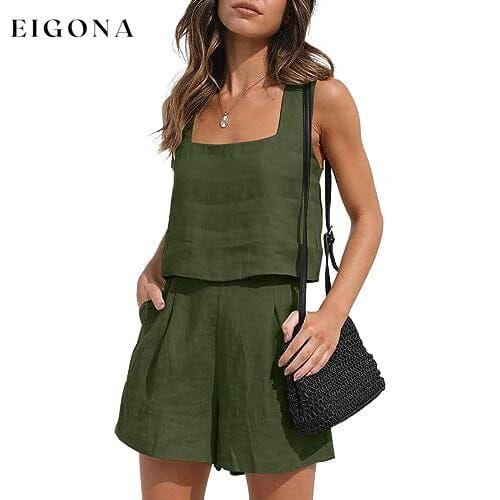 2-Piece Set: Women's Lounge Matching Sets Linen Shorts Crop Tops Army Green __stock:200 clothes refund_fee:1200 tops