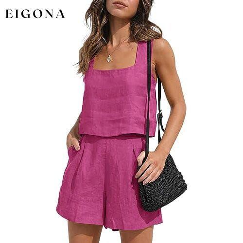 2-Piece Set: Women's Lounge Matching Sets Linen Shorts Crop Tops Hot Pink __stock:200 clothes refund_fee:1200 tops