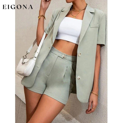2-Piece Set: Women's Solid Color Blazer Shorts __stock:200 clothes refund_fee:1200 tops