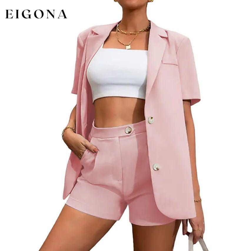 2-Piece Set: Women's Solid Color Blazer Shorts Pink __stock:200 clothes refund_fee:1200 tops
