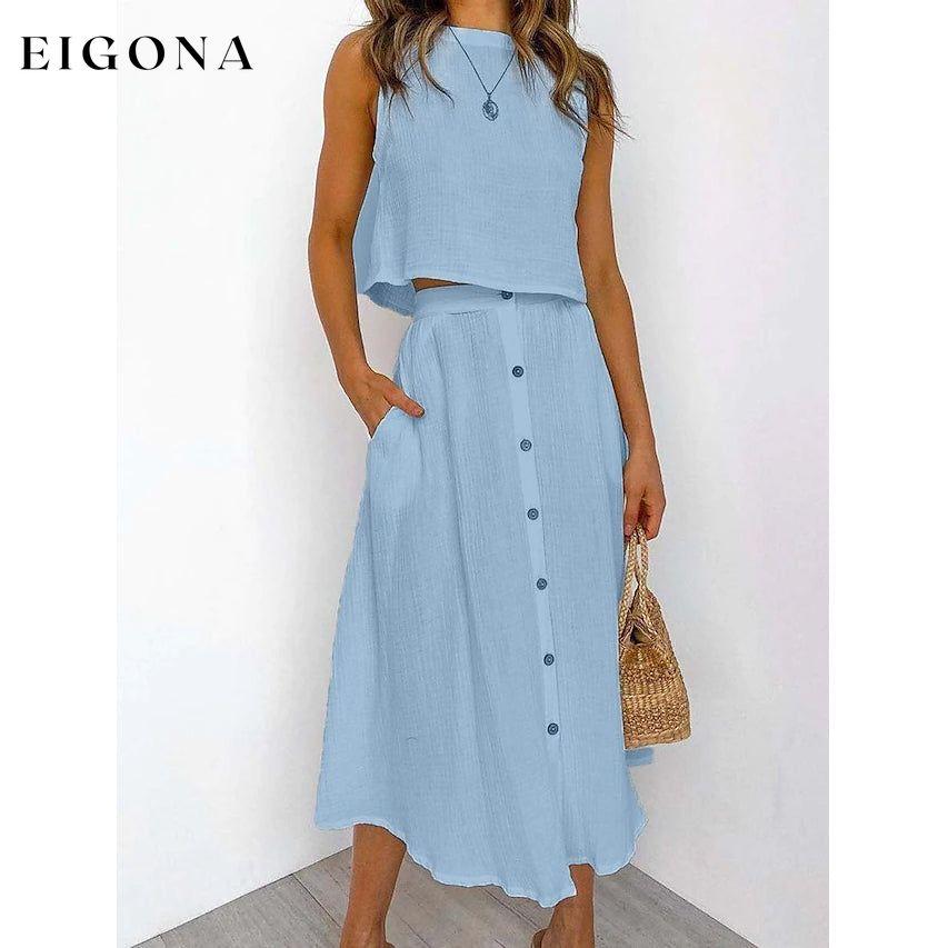 2-Piece Set: Women's Solid Color Casual Dress Blue __stock:200 casual dresses clothes dresses refund_fee:1200