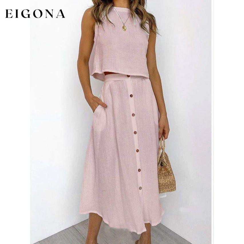 2-Piece Set: Women's Solid Color Casual Dress Pink __stock:200 casual dresses clothes dresses refund_fee:1200