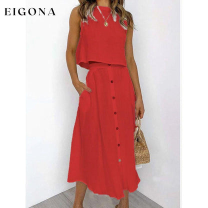 2-Piece Set: Women's Solid Color Casual Dress Red __stock:200 casual dresses clothes dresses refund_fee:1200