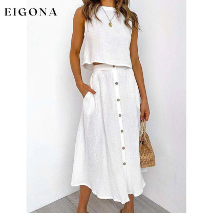 2-Piece Set: Women's Solid Color Casual Dress White __stock:200 casual dresses clothes dresses refund_fee:1200