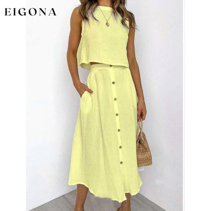 2-Piece Set: Women's Solid Color Casual Dress Yellow __stock:200 casual dresses clothes dresses refund_fee:1200