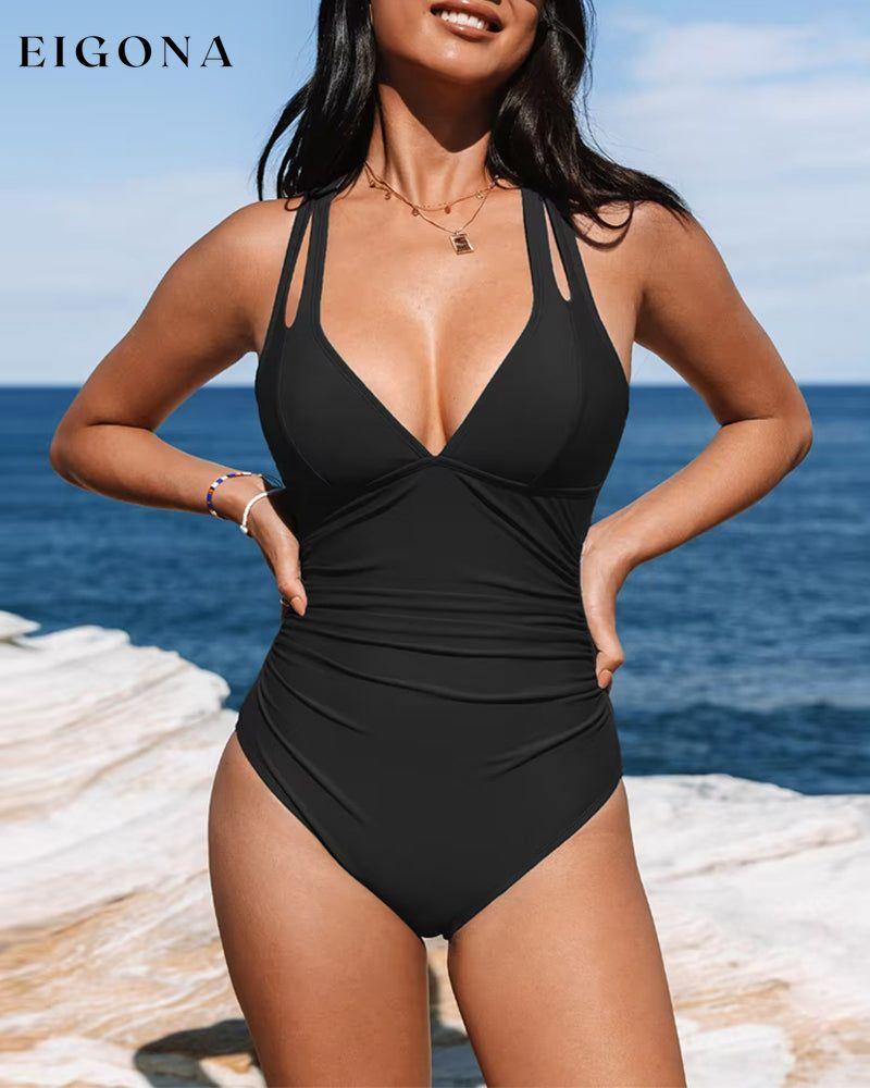 Solid color suspender one-piece swimsuit Black 23BF one-piece summer swimwear