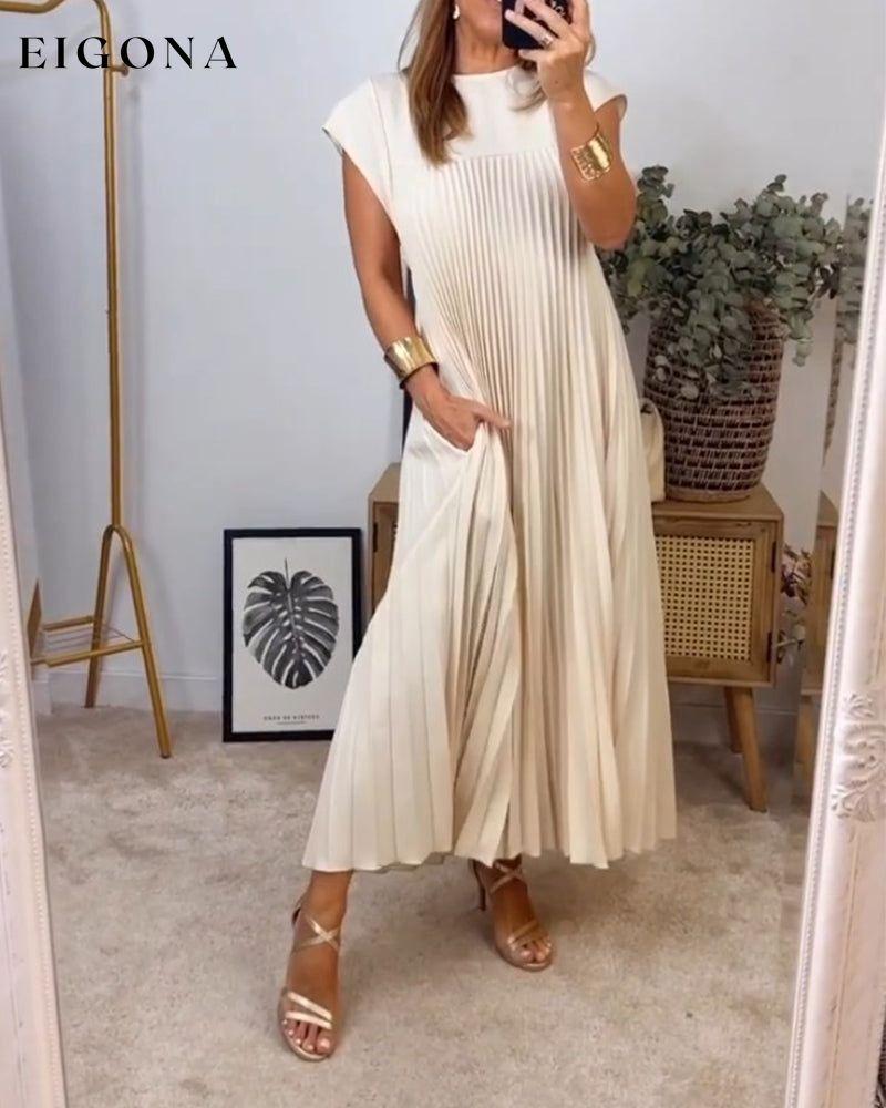 Sleeveless pleated simple solid color dress Beige 2023 f/w 23BF casual dresses spring summer