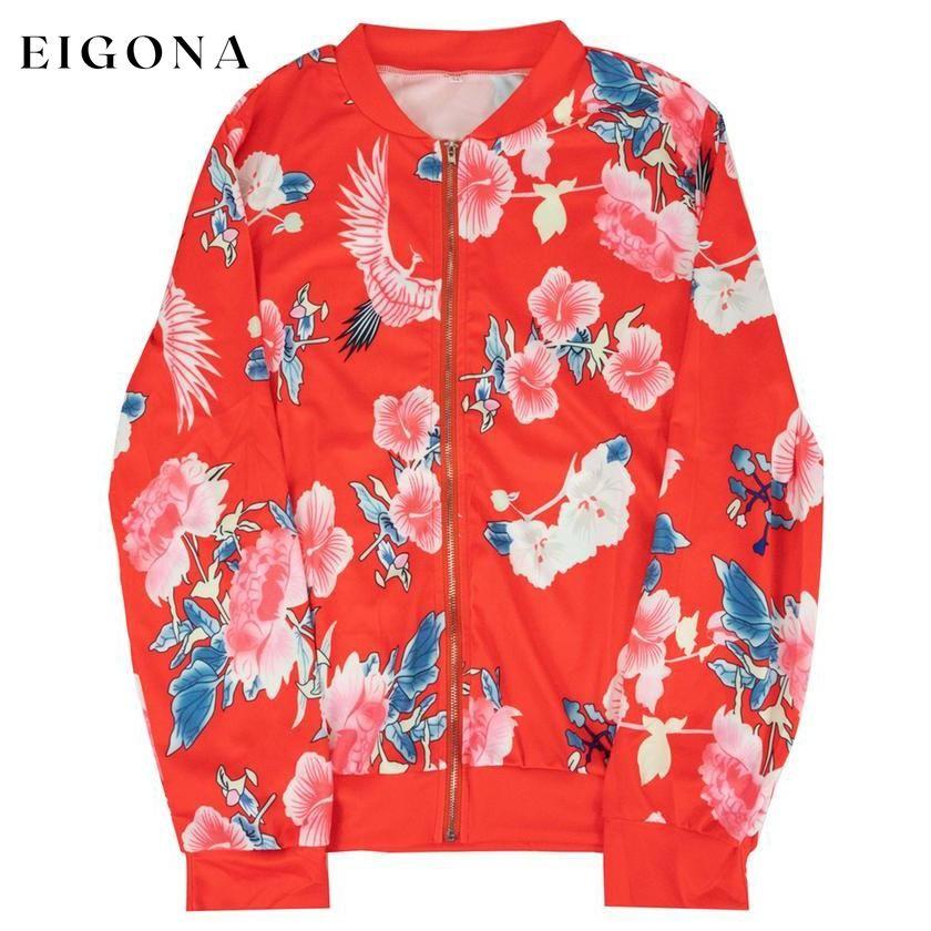 Floral-Patterned Lightweight Women's Jacket Red __stock:50 Jackets & Coats refund_fee:800