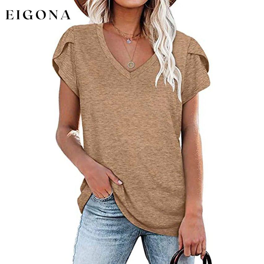 Women's Athleisure T-Shirt V-Neck Top Khaki __stock:200 clothes refund_fee:800 tops